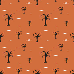 Death Tree Seamless Pattern Orange Design