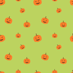 Halloween Pumpkin Seamless Pattern Green Design