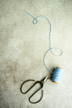 Twine Rope And Scissors On A Table