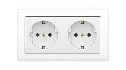 Realistic detailed white double electrical outlet on white background. Vector illustration.