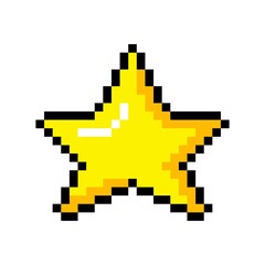 Fototapeta premium Gold pixel star. Yellow bonus 8bit arcade game. Rating of services provided and an award for professional and gaming vector achievements