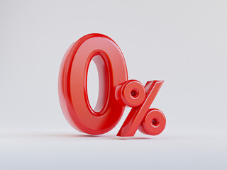 Isolated of red zero percentage or 0 percent for special offer of shopping department store and discount concept by 3d render.