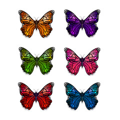 Fototapeta na wymiar Set of different colorful butterflies on white