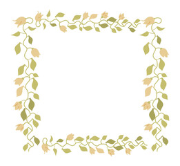 Green plants frame on white isolated background. Vector botanical frame for text.