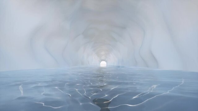 Ice cave on 3d style cold blue water Landscape 4k