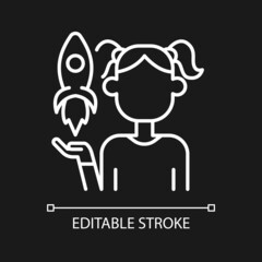 Fostering kids creativity white linear icon for dark theme. Teach and encourage children. Thin line customizable illustration. Isolated vector contour symbol for night mode. Editable stroke