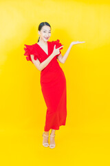 Portrait beautiful young asian woman smile with action