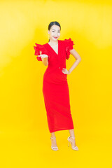 Portrait beautiful young asian woman smile with action