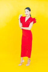 Portrait beautiful young asian woman smile with action