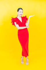 Portrait beautiful young asian woman smile with action