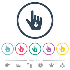 Hand cursor down solid flat color icons in round outlines