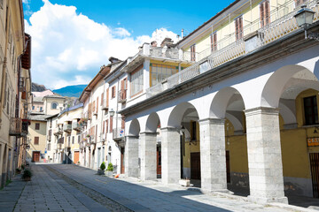 Susa, Segusium, historical roman city in the north of alps of piedmont, in a sunny day in summer, italy