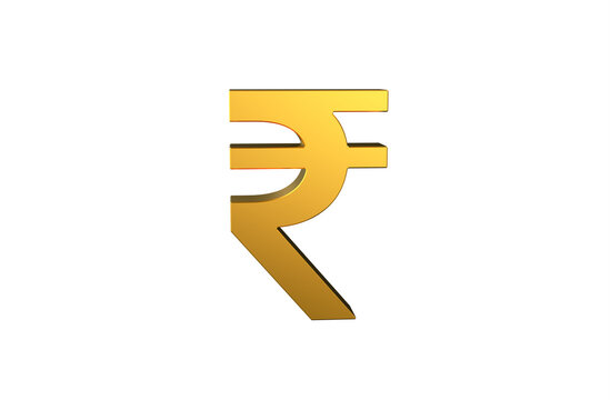 INR Indian rupee currency symbol in gold - 3d Illustration, 3d rendering 