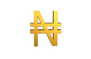 Nigerian Naira currency symbol in gold - 3d Illustration, 3d rendering 