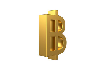 Thai baht currency symbol in gold - 3d Illustration, 3d rendering 