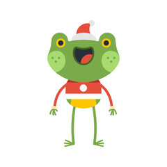 Cute frog in Santa Claus costume vector cartoon character isolated on a white background.