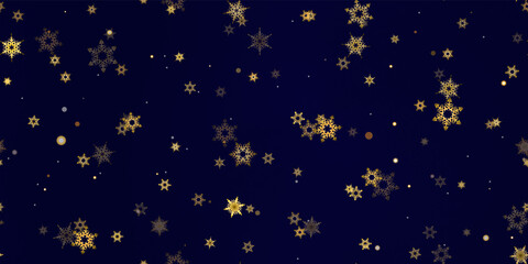 Gold Falling Snowflakes seamless pattern.