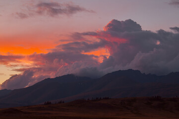 crimson sunset in the Altai mountains