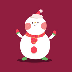 Funny Christmas snowman in Santa hat vector cartoon character isolated on background.
