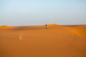 Fototapeta na wymiar Beautiful sand dunes in the Sahara Desert in Morocco. Landscape in Africa in desert.