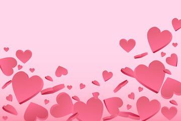 Valentine's Day background with confetti from pink hearts. Place for text. Happy Valentine's Day. World Heart Day.  Vector illustration for greeting card, banners, wallpaper, invitation, flyer
