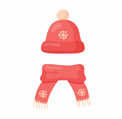 Hat and scarf isolated on white background. Vector illustration