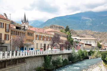 Obraz premium susa, segusium, Italian roman city of the piedmonts alps, in summer days with blue sky, italy