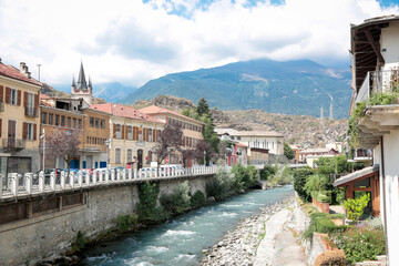 Susa, Segusium, Italian roman city of the northen Alps, in summer days with blue sky, italy