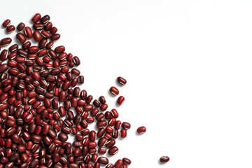 Raw adzuki red bean isolated on white table background