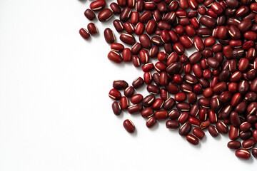 Raw adzuki red bean isolated on white table background