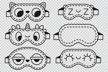 Night sleeping masks vector icons set isolated on a transparent background.