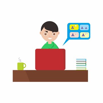 A Vector Illustration Of Learning From Home Virtually, Perfect For Educational Books And Brochures As Well As For Other Business Purposes.