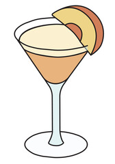 Angel Face classic official cocktail in martini glass, The Unforgettables category. Gin based yellow drink garnished with a slice of apricot. Stylish doodle cartoon style vector illustration