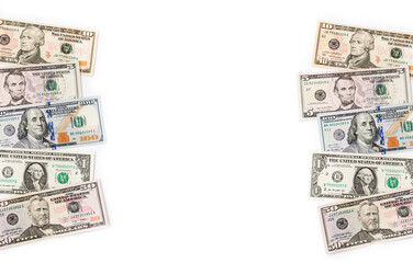 Money US dollars banknotes, a lot of different money. Bitcoin exchange for dollar inflation. Worldwide cryptocurrency and digital payment system. Availability