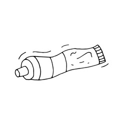A tube of oil paint. Painter. Painting. Tube of pasta. Tube of cream. Vector. Doodle. Drawn by hand. Silhouette. Black and white outline. Coloring.