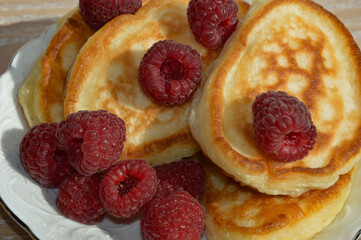 pancakes with fresh berries. breakfast food. dessert.