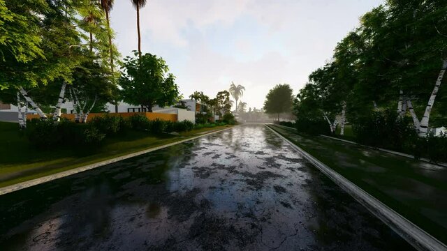 Driving on street on a ranny day
