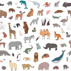 World animals wildlife vector seamless pattern