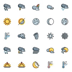 Forecast weather filled outline icons set