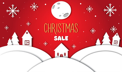 Fototapeta na wymiar Christmas sale banner. Vector illustration in paper cut out style.