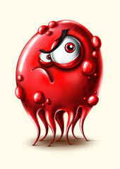 Funny cartoon angry red monster with tentacles