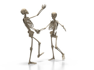 3d Skelett tanzend als Paar, isoliert