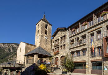 The church of Sant Corneli and Sant Cerbria in Ordino, Andorra - obrazy, fototapety, plakaty