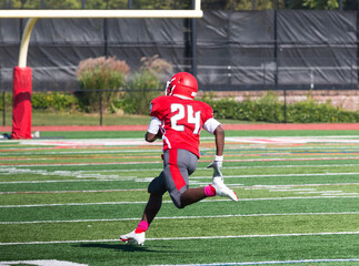 Football player running into the endzone during a game