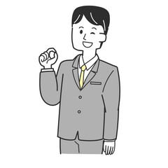 手で丸を作っているスーツの男性