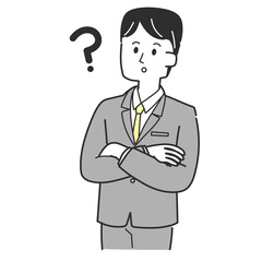 疑問を感じているスーツの男性