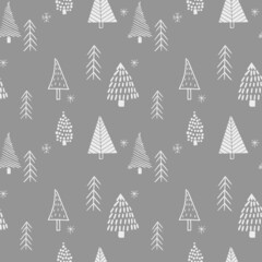 Seamless scandinavian style patterns from hand drawn stylized Christmas trees. Vector backgrounds for gift wrapping, wallpaper, textile designs