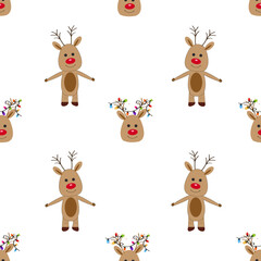 Deer with Christmas light bulbs. Seamless fabric design pattern