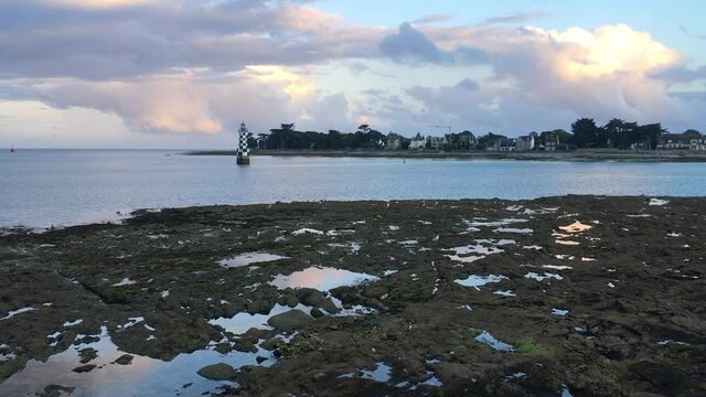 Beautiful view from Ile Tudy, Brittany, France over the atlantic coast low tide