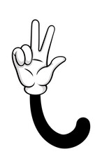 Three finger comic gesture hand in glove. Gesture finger count isolated, vector hand cartoon, comic human symbol illustration